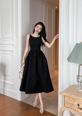 Vintage Pearl Embellished Midi Skater Dress